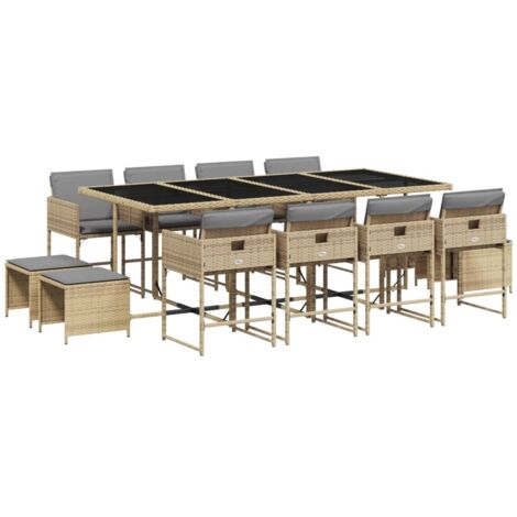 vidaXL Set Pranzo da Giardino 13 pz con Cuscini Beige Misto Polyrattan