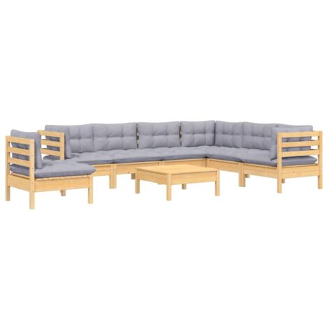 Set Divani da Giardino 8 pz con Cuscini Grigi Massello di Pino vidaXL (1/5)