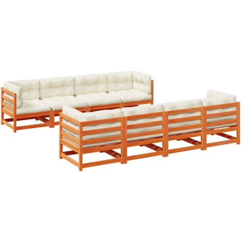 vidaXL Set Divani Giardino 9 pz con Cuscini Marrone Cera Massello Pino (1/5)
