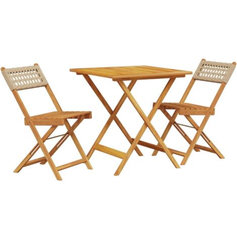 vidaXL Set da Bistrot 3 pz Beige in Polyrattan e Legno Massello