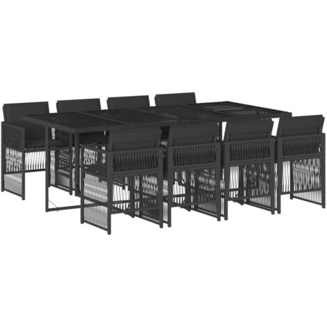 vidaXL Set da Pranzo da Giardino 9 pz con Cuscini Nero in Polyrattan