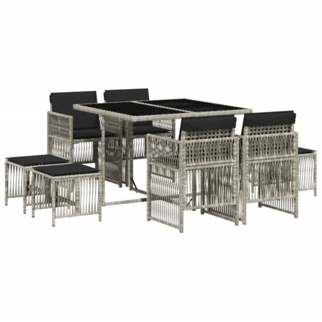 vidaXL Set Pranzo da Giardino 9pz con Cuscini Grigio Chiaro (1/5)