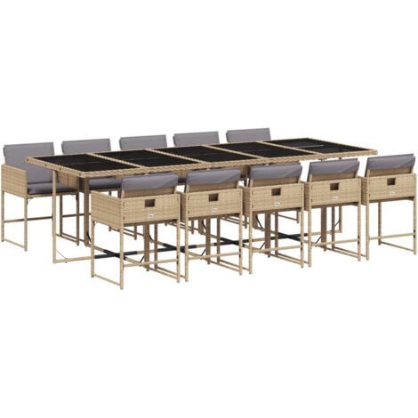 vidaXL Set Pranzo da Giardino 11 pz con Cuscini Beige Misto Polyrattan