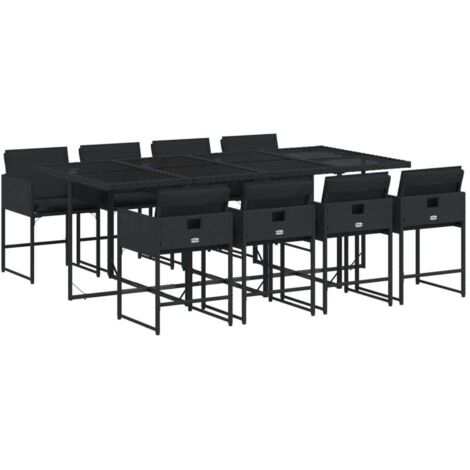 vidaXL Set da Pranzo da Giardino 9 pz con Cuscini Nero in Polyrattan