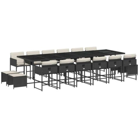 vidaXL Set da Pranzo da Giardino 17 pz con Cuscini Nero in Polyrattan
