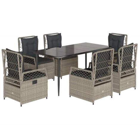 vidaXL Set da Pranzo da Giardino 7 pz Cuscini Polyrattan Grigio Chiaro (1/5)