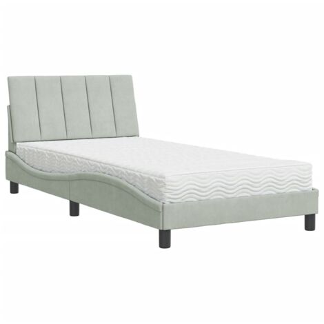 vidaXL Letto con Materasso Hanko Grigio Chiaro 100x200 cm in Velluto (1/5)