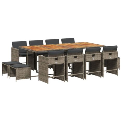 vidaXL Set da Pranzo da Giardino 13pz con Cuscini Grigio in Polyrattan