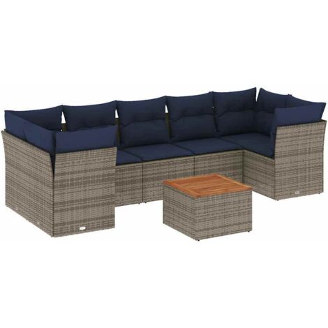 vidaXL Set Divani da Giardino 8 pz con Cuscini Grigio in Polyrattan (1/5)