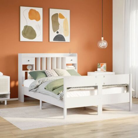 vidaXL Letto Libreria senza Materasso Bianco 140x190 cm Legno di Pino (1/5)
