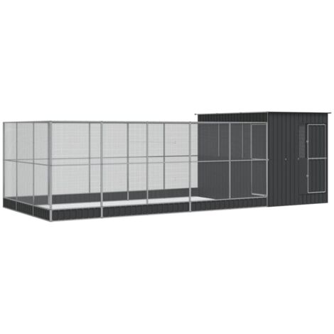 vidaXL Voliera con Estensione Argento 704x303x216 cm in Acciaio
