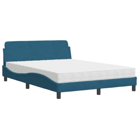 vidaXL Letto con Materasso Dover Blu 140x190 cm in Velluto (1/5)