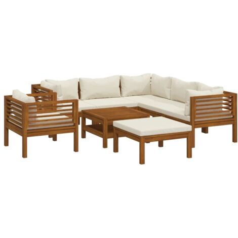 Set Divani da Giardino 8 pz con Cuscini Crema in Legno Acacia vidaXL