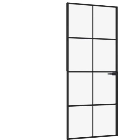 vidaXL Porta Interna Nera 83x201,5cm Vetro Temperato Alluminio Sottile