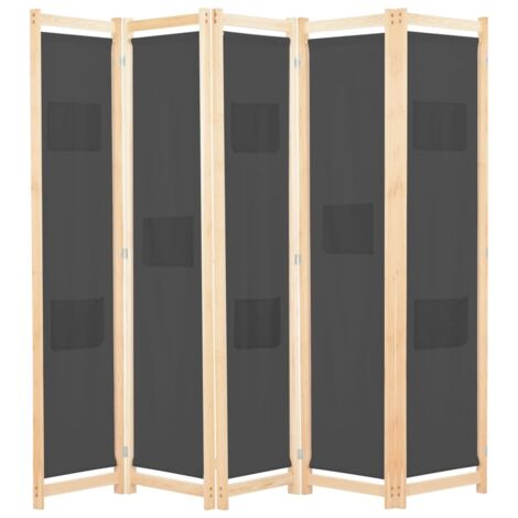 vidaXL Divisorio a 5 Pannelli Grigio 200x170x4 cm in Tessuto