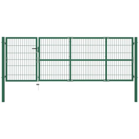 vidaXL Cancello di Recinzione con Paletti 350x100 cm in Acciaio Verde