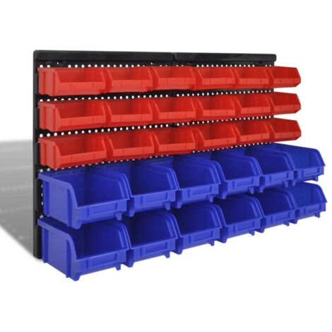 vidaXL Contenitore Plastica per Garage da Parete Set 30 pz Blu e Rosso