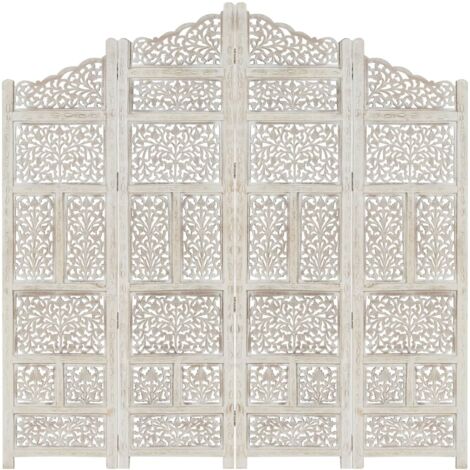vidaXL Divisorio 4 Pannelli Intagliato Bianco 160x165cm Mango Massello