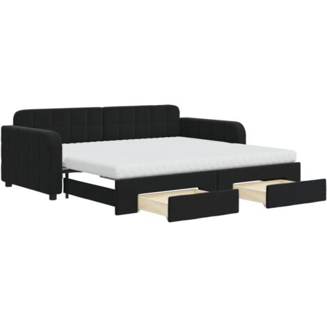 vidaXL Divano Letto Estraibile con Cassetti Nero 90x190 cm in Velluto