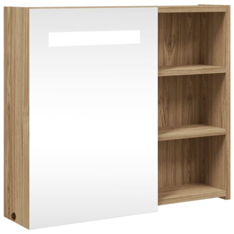 vidaXL Armadietto Bagno con Specchio e LED Rovere 60x13x52 cm