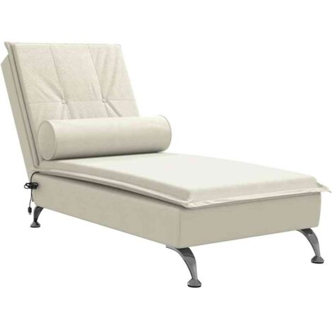 vidaXL Chaise Longue Massaggi con Cuscino a Rullo Crema in Velluto
