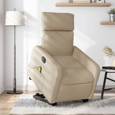 vidaXL Poltrona Alzapersona Massaggiante Elettrica Crema in Tessuto