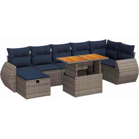 vidaXL Set Divano da Giardino 8pz con Cuscini Grigio Polyrattan Acacia (1/5)
