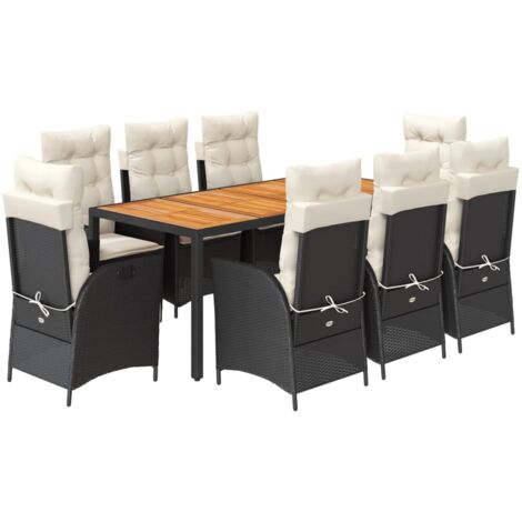 vidaXL Set da Pranzo da Giardino 9 pz con Cuscini Nero in Polyrattan (1/5)