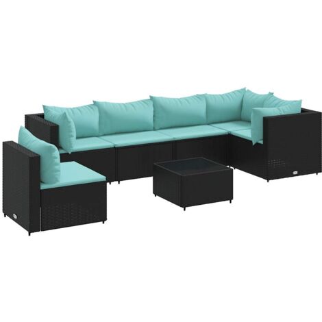 vidaXL Set Salotto da Giardino con Cuscini 7pz Nero Polyrattan (1/5)