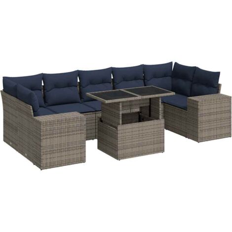 vidaXL Set Divano da Giardino 8pz con Cuscini Grigio Polyrattan Acacia (1/5)