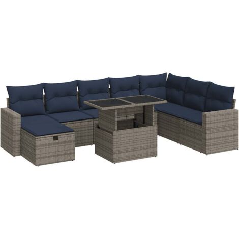 vidaXL Set Divani Giardino 9 pz con Cuscini Grigio Polyrattan (1/5)