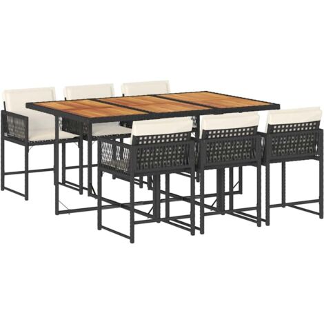 vidaXL Set da Pranzo da Giardino 7 pz Nero con Cuscini in Polyrattan