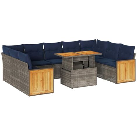 vidaXL Divano Giardino 10 pz con Cuscini Grigio in Polyrattan Acacia (1/5)