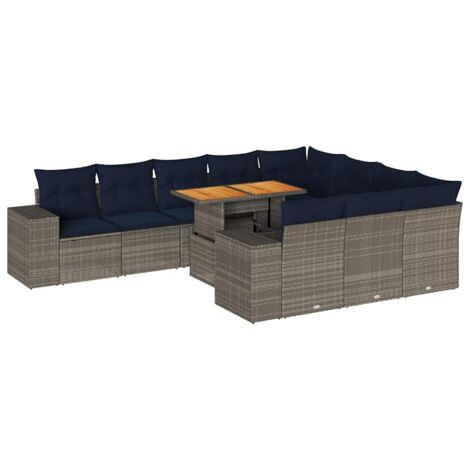 vidaXL Set Divani da Giardino 11 pz con Cuscini in Polyrattan Grigio (1/5)