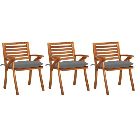 vidaXL Sedie da Pranzo da Giardino con Cuscini 3 pz Massello di Acacia (1/5)