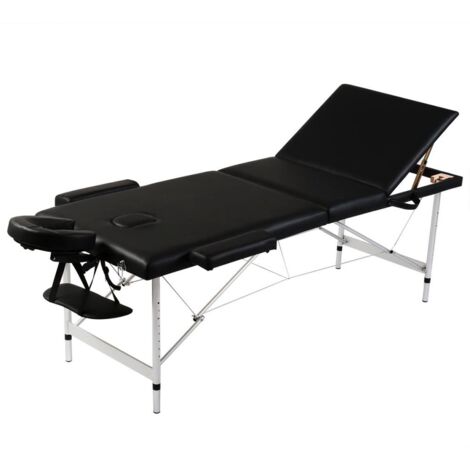 Lettino Pieghevole da Massaggio Nero 3 Zone con Telaio Alluminio vidaXL 120336
