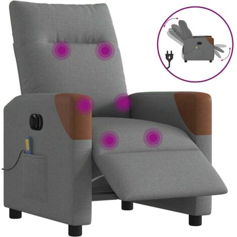 vidaXL Poltrona Reclinabile Massaggio Elettrica Grigio Scuro Tessuto