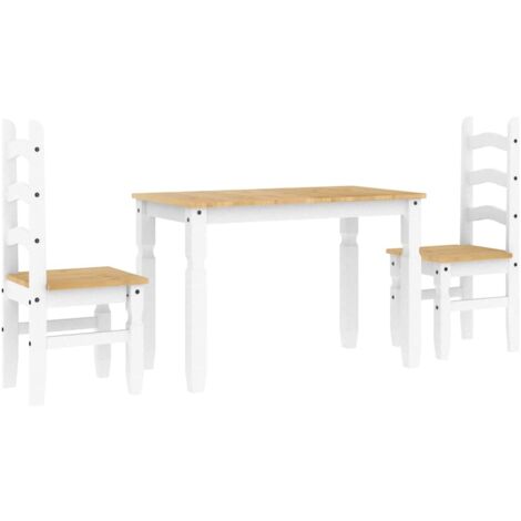 vidaXL Set da Pranzo 3 pz Panama Bianco in Legno Massello di Pino
