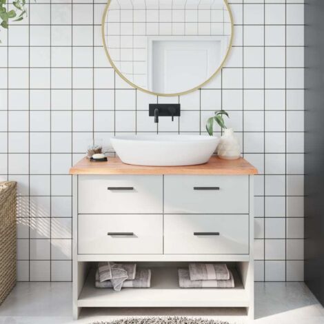 vidaXL Piano Bagno Marrone Chiaro 100x60x2 cm Legno Massello Trattato (1/5)