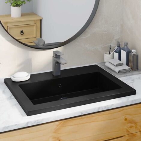 vidaXL Lavandino in Granito 600x450x120 mm Nero (1/5)