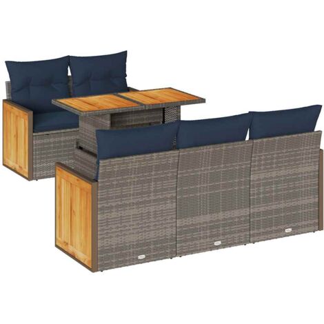 vidaXL Set Divano da Giardino 6pz con Cuscini Grigio Polyrattan Acacia (1/5)