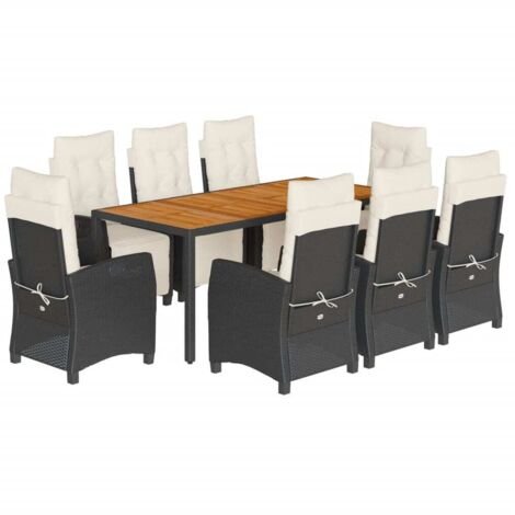 vidaXL Set da Pranzo da Giardino 9 pz con Cuscini Nero in Polyrattan (1/5)