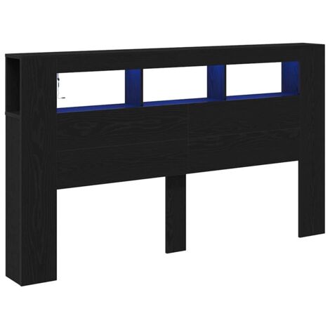 vidaXL Testiera LED con lo scaffale Rovere nero 180 x 18.5 x 103.5 cm