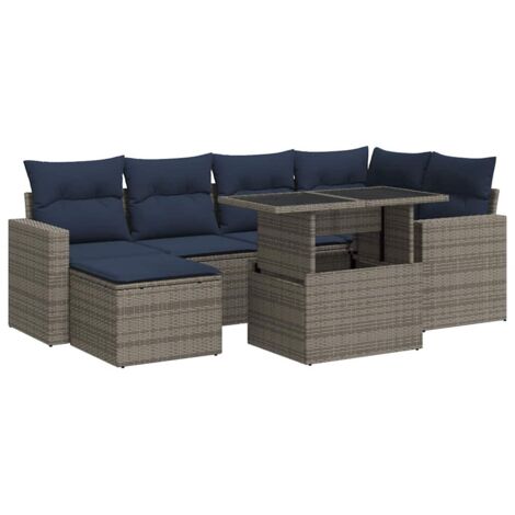 vidaXL Set Divani da Giardino 7pz con Cuscini Grigio Polyrattan Acacia (1/5)