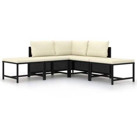 vidaXL Set Divani da Giardino 5 pz con Cuscini in Polyrattan Nero
