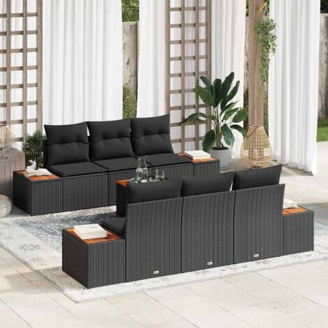 vidaXL Set Divano da Giardino con cuscino 7 pcs Nero Poly Rattan (1/5)