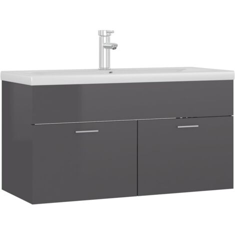 vidaXL Mobile con Lavabo Integrato Grigio Lucido in Legno Multistrato