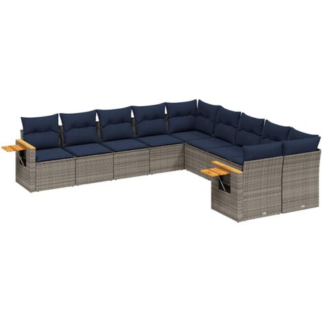 vidaXL Set Divani da Giardino 10 pz con Cuscini Grigio in Polyrattan (1/5)