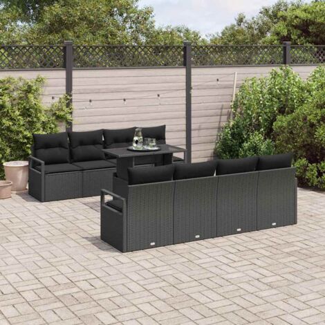 vidaXL Set Divano da Giardino con archiviazione 9 pcs Nero polyrattan (1/5)