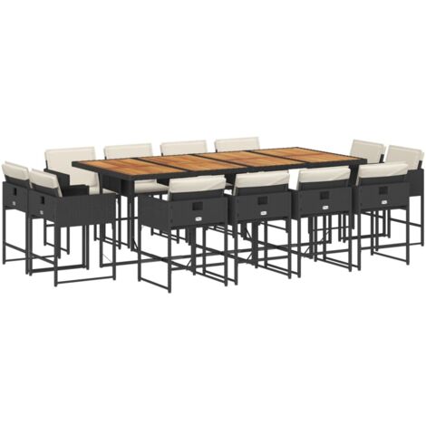 vidaXL Set da Pranzo da Giardino 13pz con Cuscini Nero in Polyrattan